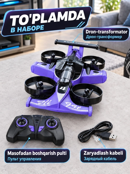 Pultli dron va transformer mashina, radio boshqariladigan kvadrakopter, 14+