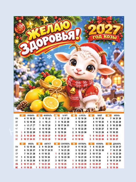 Календарь на 2027 год, магнит на холодильник коза символ года, размер А5