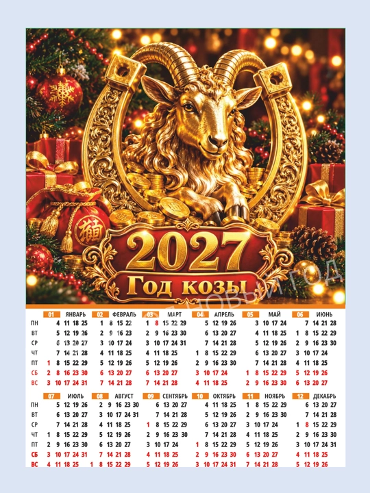 Календарь на 2027 год, магнит на холодильник коза символ года, размер А5 - 