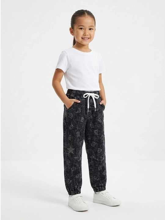 Bolalar uchun jinsi shim jogger,  qizlar uchun jinsilar, printli - 
