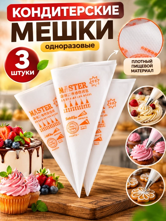 Qandolat xalta, 6 nozulli, qayta foydalanish mumkin, krem, tort uchun, silikon - 