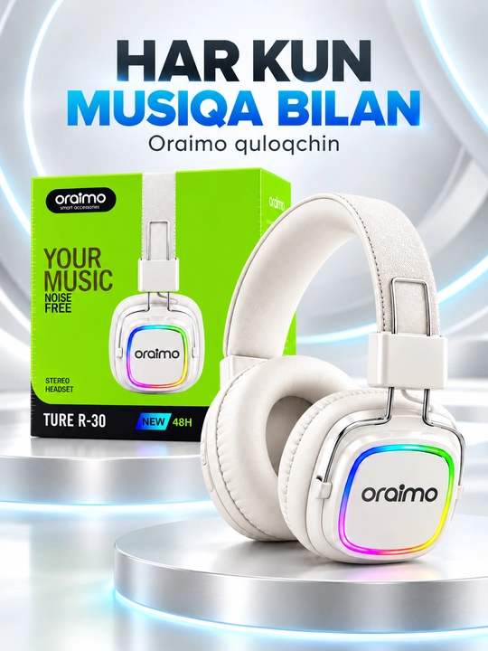 Oraimo TURE R-30 RGB yoritkichli stereo quloqchin, qora - 