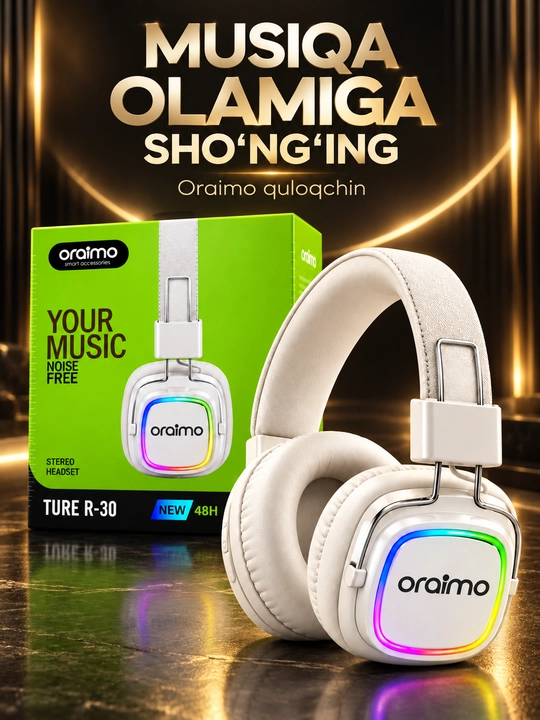 Oraimo TURE R-30 RGB yoritkichli stereo quloqchin, qora