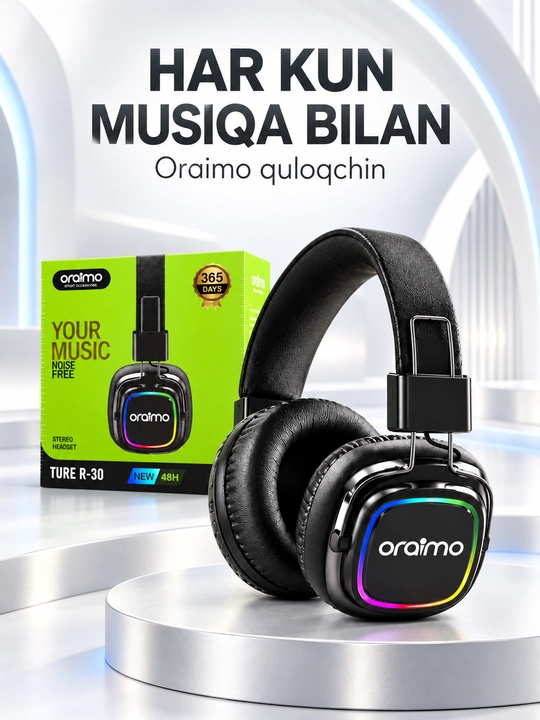 Oraimo TURE R-30 RGB yoritkichli stereo quloqchin, qora - 