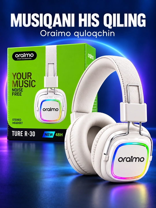 Oraimo TURE R-30 RGB yoritkichli stereo quloqchin, qora