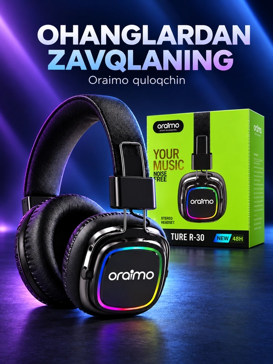 Oraimo TURE R-30 RGB yoritkichli stereo quloqchin, qora