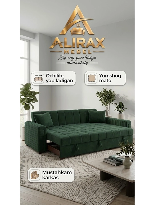 Угловой диван ALIRAX MEBEL, мягкий диван для гостиной, раскладной диван 270х150 см - 