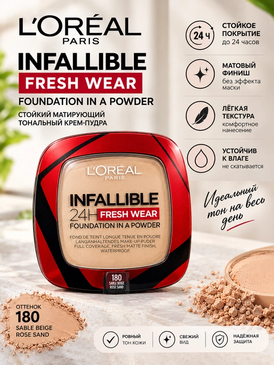 Компактная пудра-основа L'Oréal Paris Infallible 24H Fresh Wear - 
