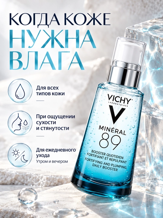 Vichy Mineral 89 увлажняющая гель-сыворотка для лица, 50 мл