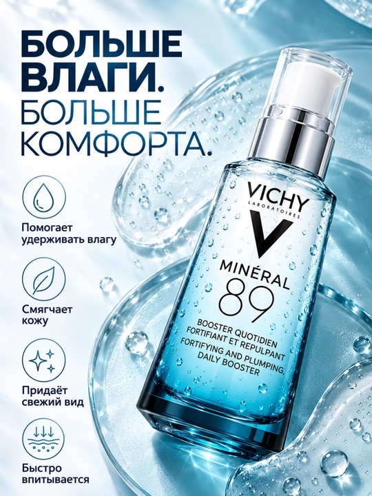 Vichy Mineral 89 увлажняющая гель-сыворотка для лица, 50 мл
