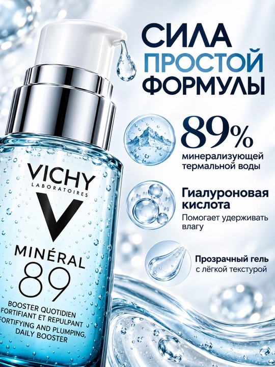 Vichy Mineral 89 увлажняющая гель-сыворотка для лица, 50 мл