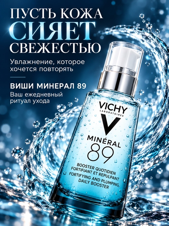 Vichy Mineral 89 увлажняющая гель-сыворотка для лица, 50 мл