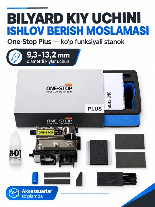 One-Stop Plus bilyard kiyi stikerlariga ishlov berish dastgohi, 9,3–13,2 mm - 