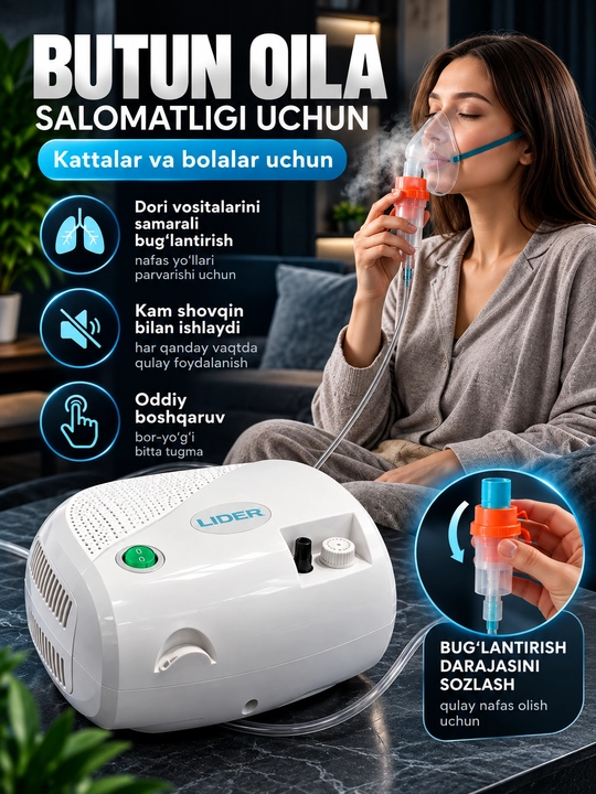 LIDER JK-20 kompressorli ingalyator (nebulayzer) bolalar va kattalar uchun