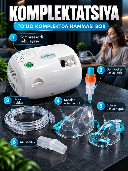 LIDER JK-20 kompressorli ingalyator (nebulayzer) bolalar va kattalar uchun