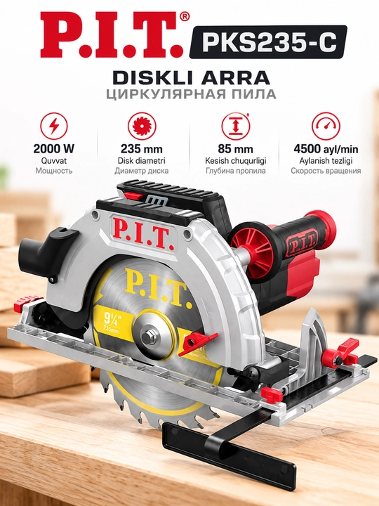 Diskli arra, elektr arra, yog‘och kesish arra, (disikli ara), dumaloq PIT PKS235-C - 