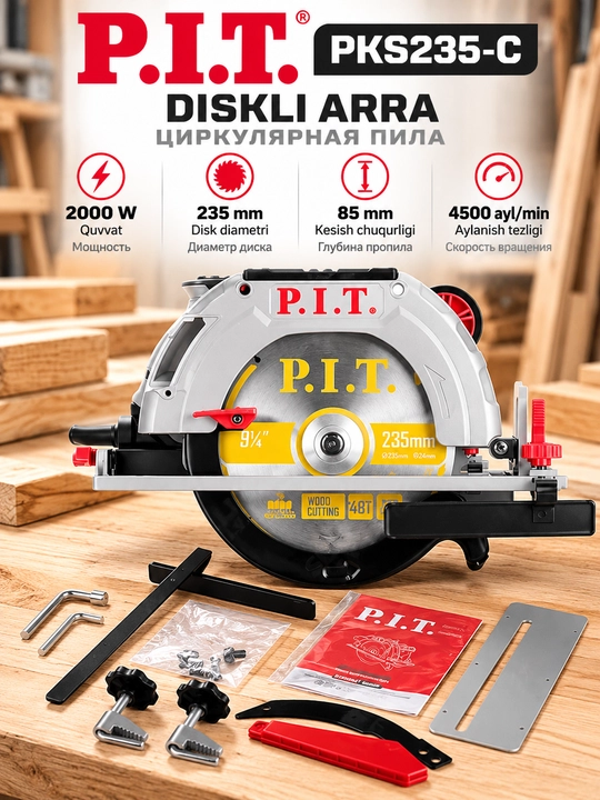 Diskli arra, elektr arra, yog‘och kesish arra, (disikli ara), dumaloq PIT PKS235-C