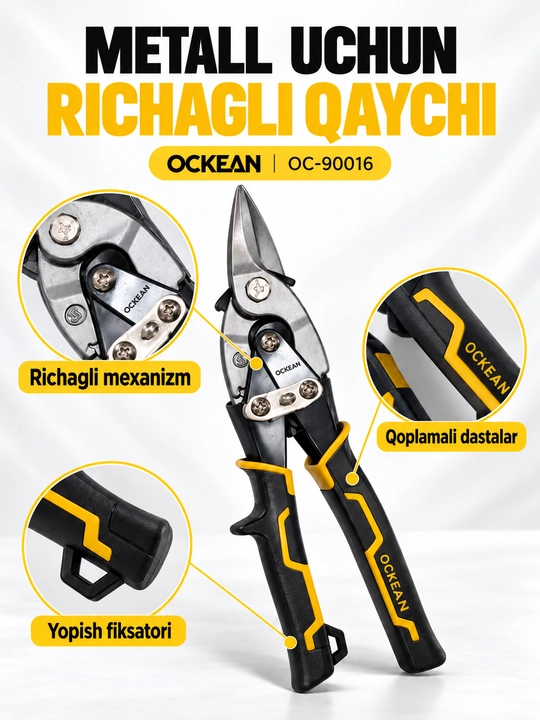 Metall uchun qo‘l qaychisi OCKEAN OC-90016, richagli, list metall kesish uchun
