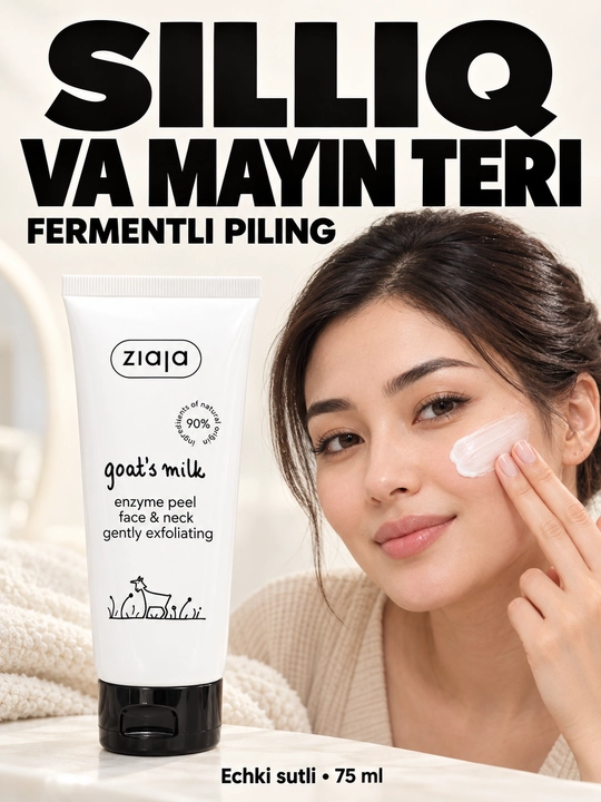 Yuz va bo‘yin uchun fermentli piling Ziaja echki sutli, abraziv zarrachalarsiz, 75 ml