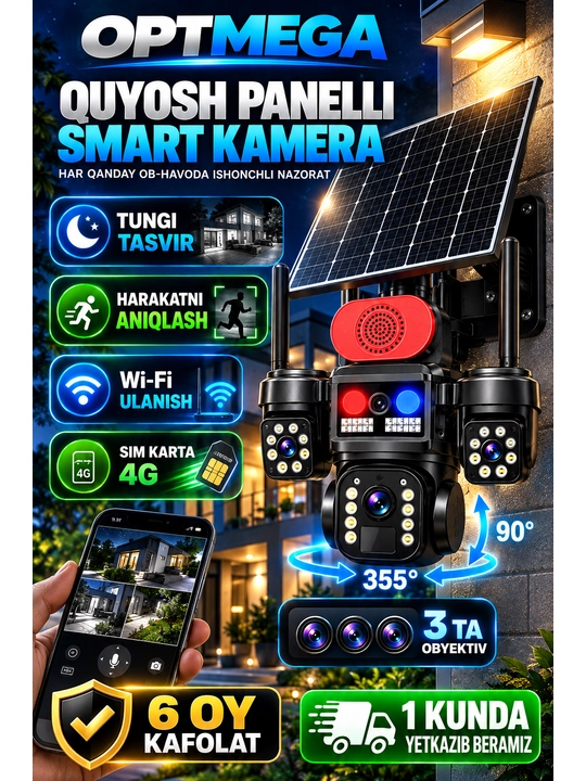 Kamera video kuzatuv quyosh panelli (sim kartali) 4G FULL HD sd kard - 