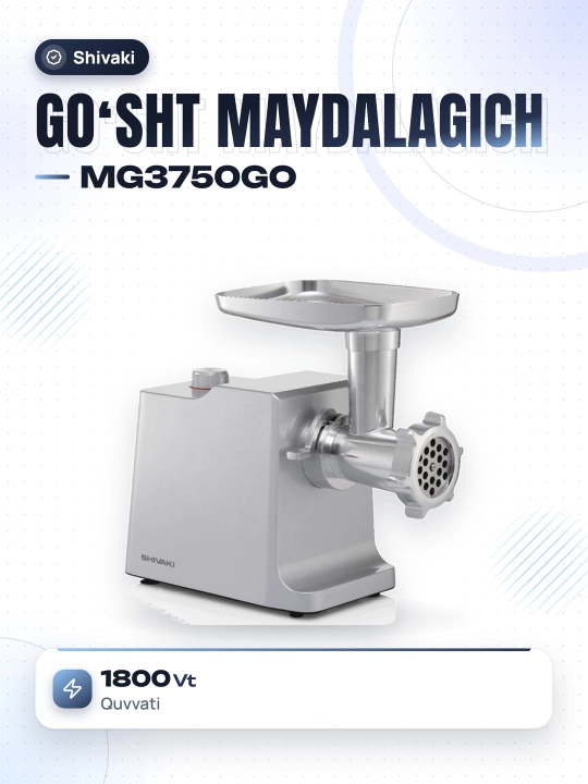 Shivaki MG-3750 go'sht maydalagich, 1800 Vt quvvatga ega - daqiqasiga 2,5 kg ish qismi - 