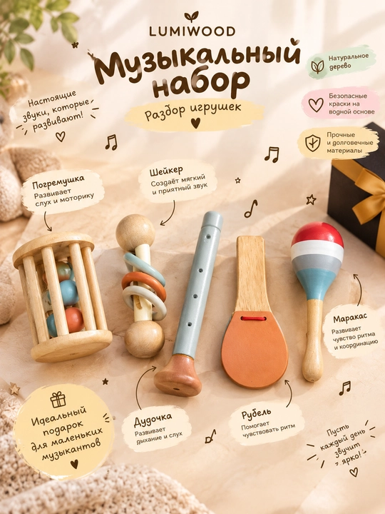 Деревянный музыкальный набор, музыкальные игрушки