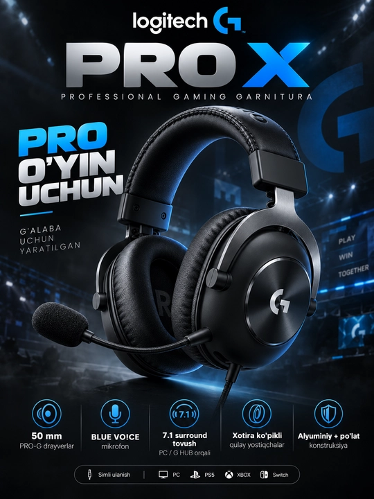 Проводная игровая гарнитура Logitech G PRO X 981-000818, Blue VO!CE, с гарантией - 