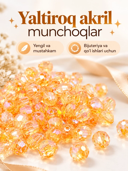 Sumka to'qish uchun xrustal munchoqlar, 10 mm, 8 mm, 6 mm, 250 g