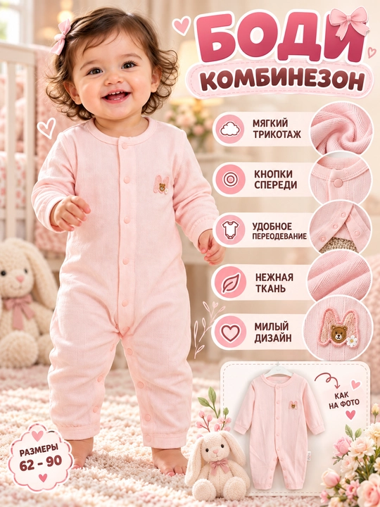 Боди для новорожденных, детский комбинезон, слип для девочек, бодик на кнопках
