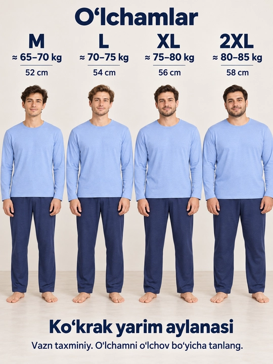 Erkaklar pijamasi, futbolka va shalvarli, pijama erkaklar uchun, Turkiya, paxta, M-2XL