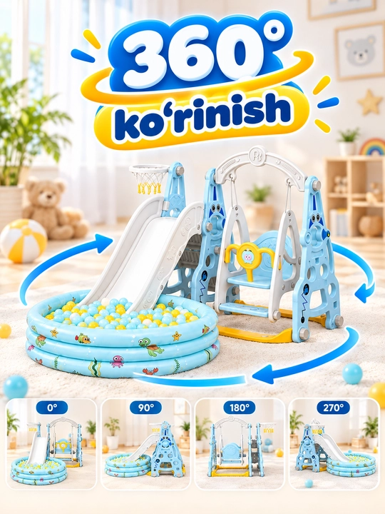 Детский игровой комплекс с горкой, качелями и баскетбольным кольцом, HDPE