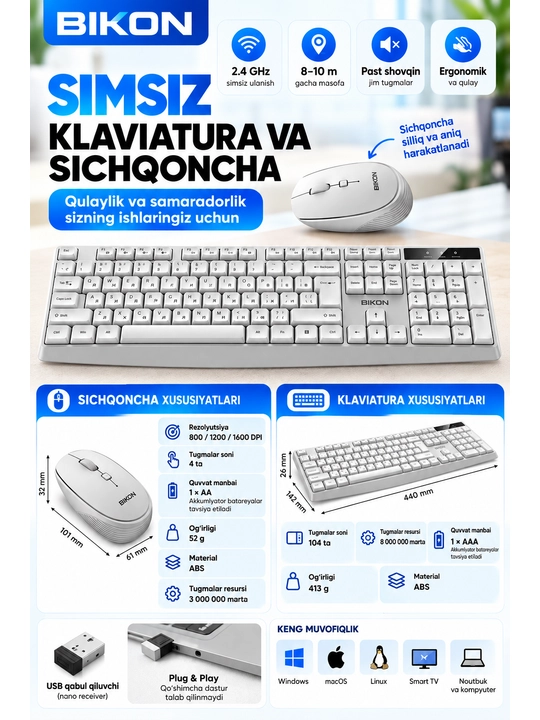 Simsiz klaviatura va sichqoncha BIKON - 