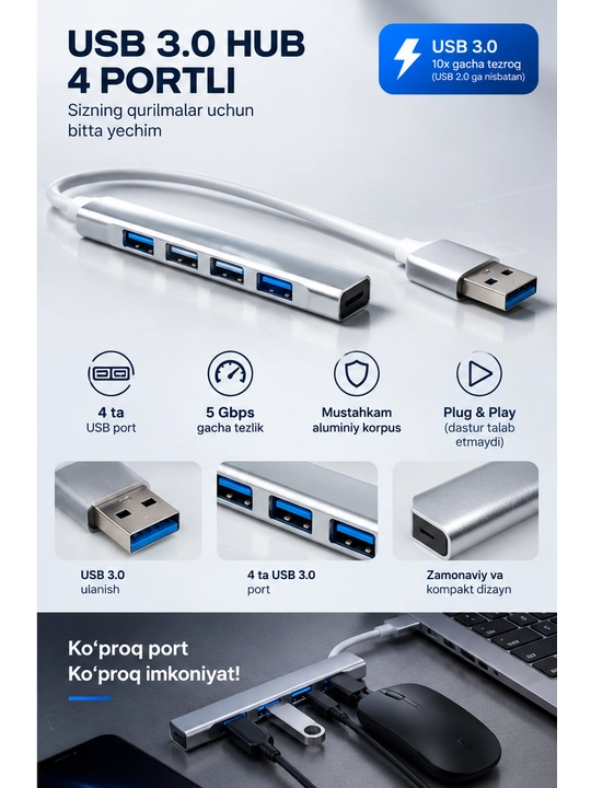 USB-хаб на 4 порта — USB-разветвитель для компьютера и ноутбука