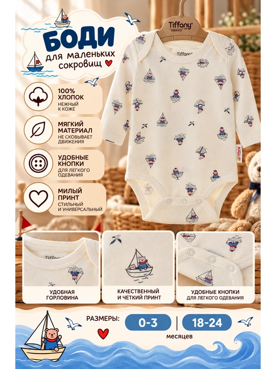 Tiffany Baby Organics Knobby bolalar uchun uzun yengli bodi - 
