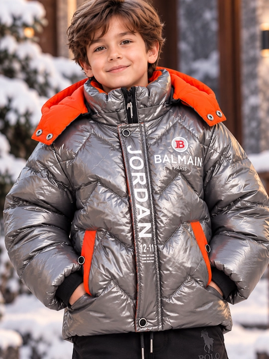 O‘g‘il bolalar uchun qishki kurtka, bolalar kiyimi, kapishonli kurtka, 7–9 yosh