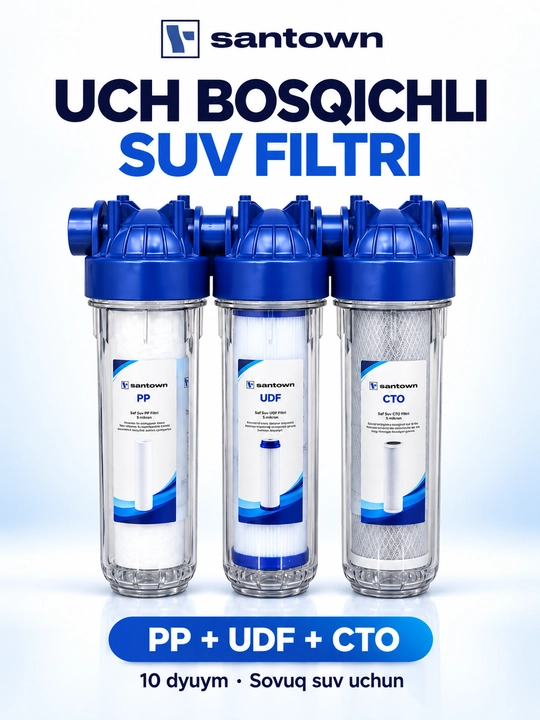 Suv filtri Santown, 3 bosqichli, 10 dyuym, PP + UDF + CTO, sovuq suv uchun - 