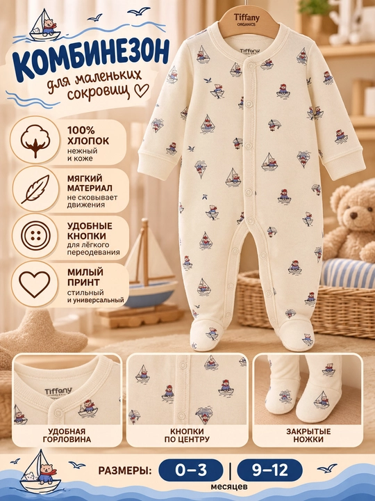 Tiffany Baby Organics Knobby bolalar uchun oyoqlari yopiq kombinezon - 