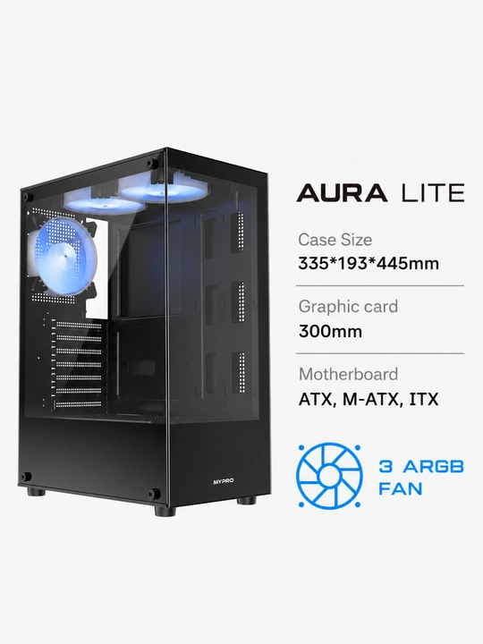 Корпус для компьютера, игровой корпус-аквариум, 3 RGB-вентилятора, прозрачное стекло, ATX