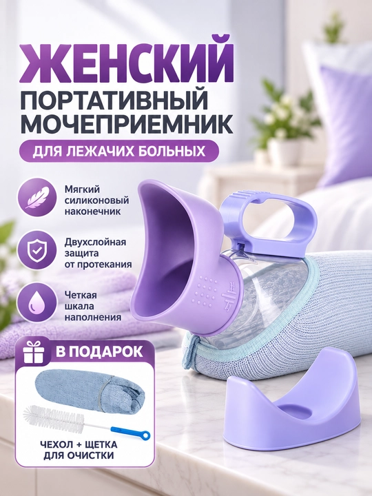 Женский мочеприёмник для лежачих больных, с щёткой для очистки - 