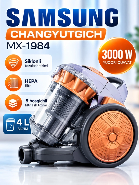 Changyutgich 3000W, uy uchun changyutgich, siklonli changyutgich, 4 litr, MX-1984 - 