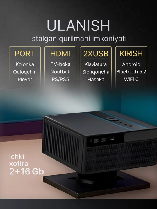 Домашний проектор со Smart TV и Wi-Fi, мини кинотеатр 4K Android, Xnano X6