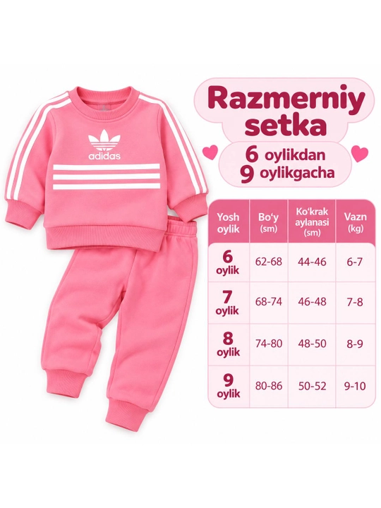 Kuzgi va qishki bolalar dvoykasi,yumshoq,qulay,issiq sport kostyum 6–9 oylik bolalar uchun
