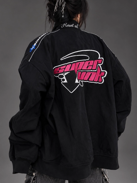 Y2K oversize vetrovka uniseks, printli streetwear kurtka