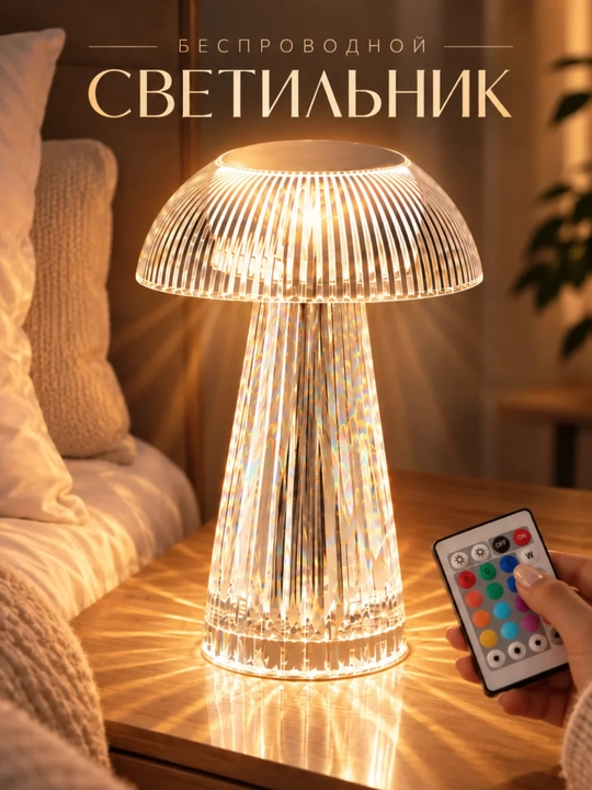 Светильник настольный беспроводной RGB, сенсорный, 16 цветов, с пультом, USB-C - 