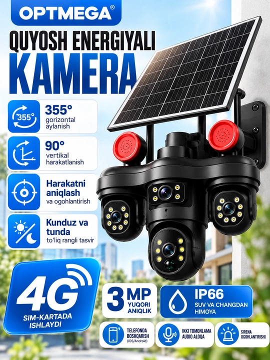 Quyosh batareyali 4G Full HD kuzatuv videokamerasi (SIM karta bilan) - 