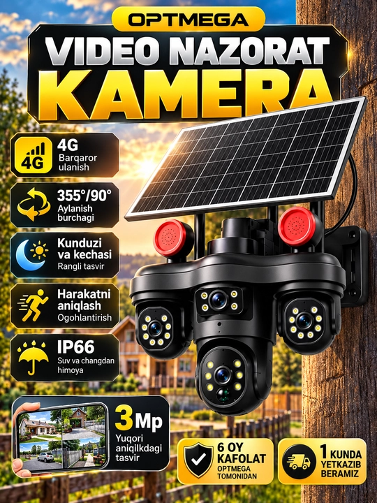 Kamera video kuzatuv quyosh panelli (sim kartali) 4G FULL HD sd kard - 