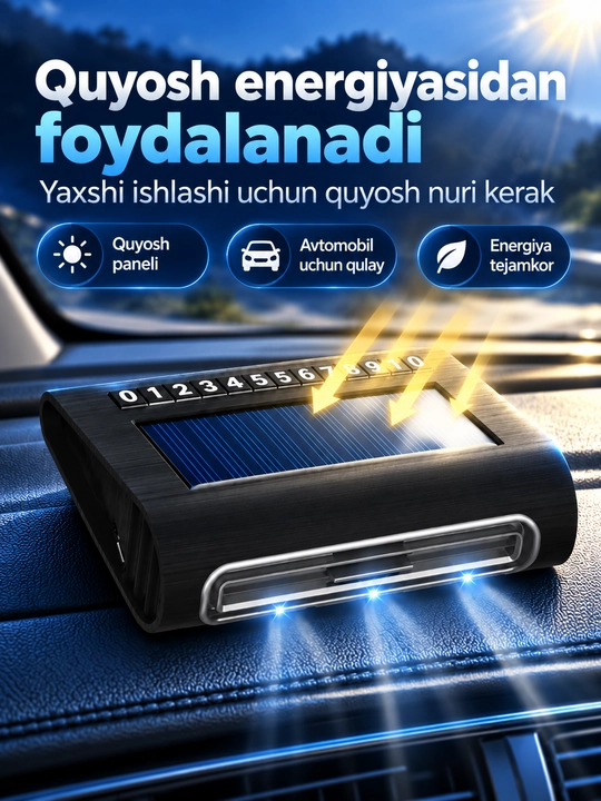 Quyosh batareyali avtomobil havo tozalagichi, ixcham, qora