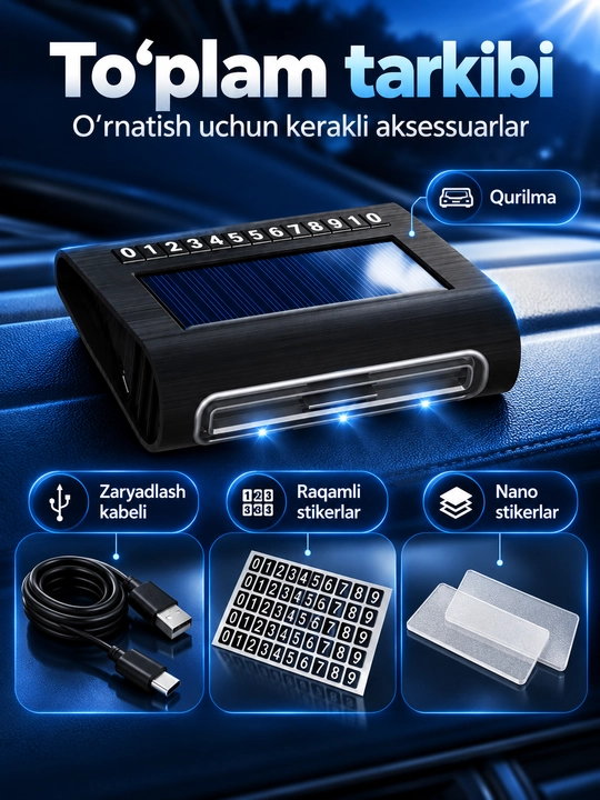 Quyosh batareyali avtomobil havo tozalagichi, ixcham, qora