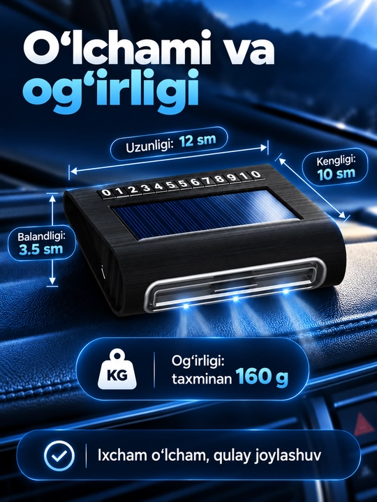 Quyosh batareyali avtomobil havo tozalagichi, ixcham, qora