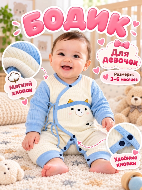 Chaqaloqlar uchun bodik, bolalar kombinezoni, qizaloqlar uy kiyimi, tugmali bodik - 